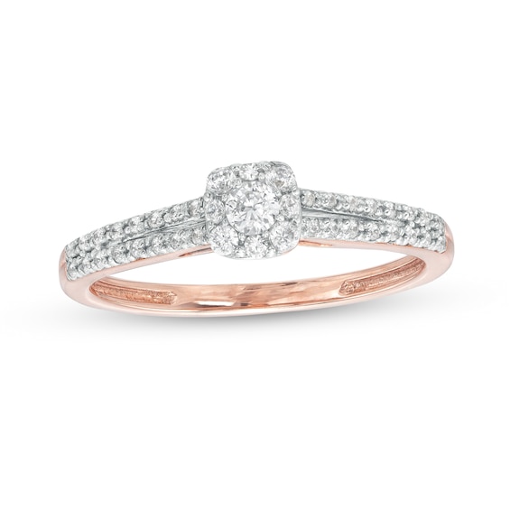 0.25 CT. T.W. Cushion-Shaped Multi-Diamond Dainty Split Shank Promise Ring in 10K Rose Gold