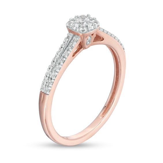 0.25 CT. T.W. Cushion-Shaped Multi-Diamond Dainty Split Shank Promise Ring in 10K Rose Gold