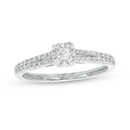 0.25 CT. T.W. Cushion-Shaped Multi-Diamond Dainty Split Shank Promise Ring in 10K White Gold