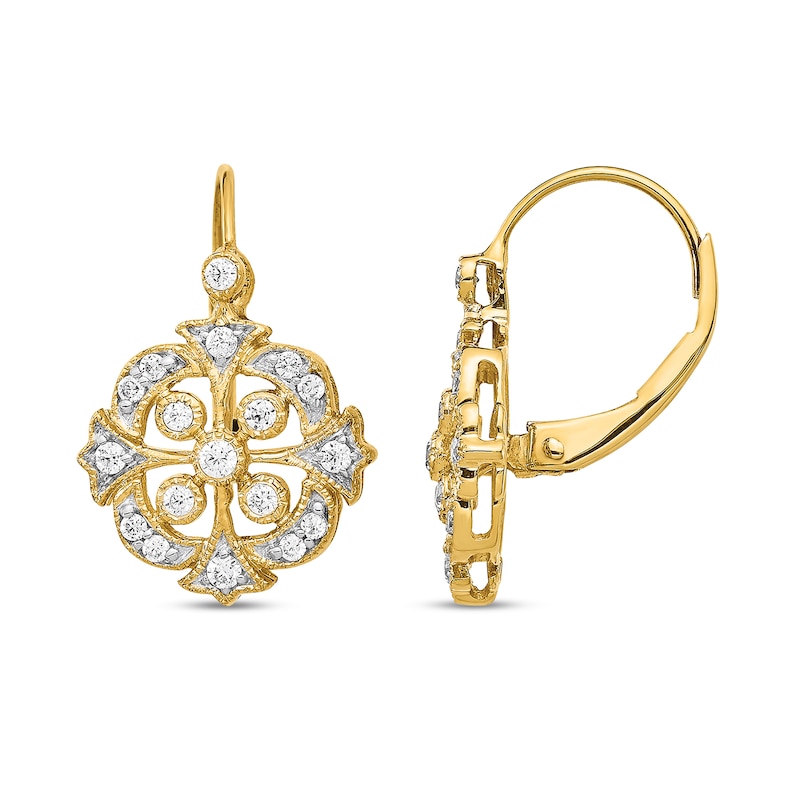 0.33 CT. T.W. Diamond Frame Vintage-Style Compass Drop Earrings in 14K Gold|Peoples Jewellers