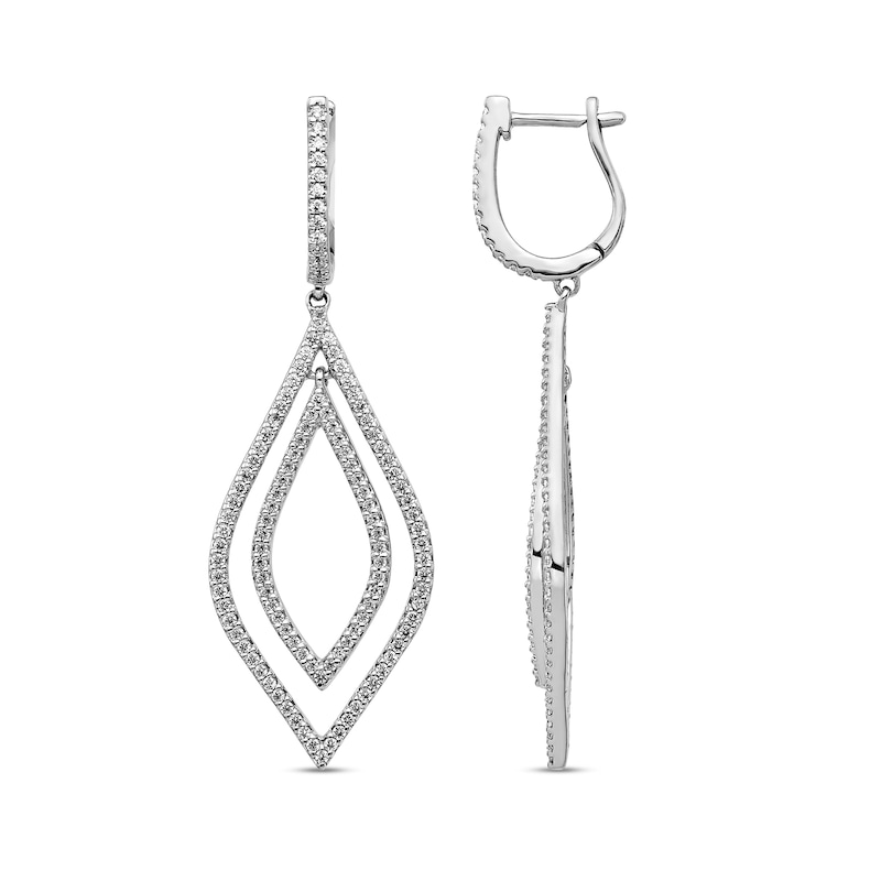 1.10 CT. T.W. Diamond Double Teardrop Drop Earrings in 14K White Gold|Peoples Jewellers