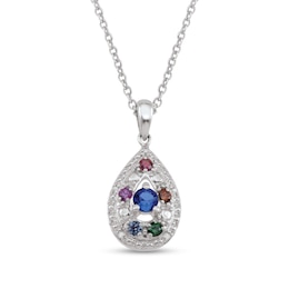 Mother's Gemstone and Diamond Accent Teardrop Pendant (4-10 Stones)