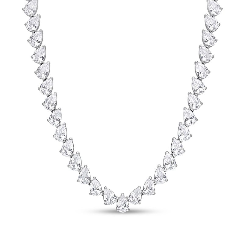 Pear-Shaped White Lab-Created Sapphire Tennis Necklace in Sterling Silver|Peoples Jewellers