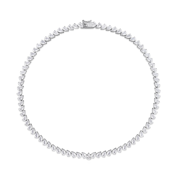 Pear-Shaped White Lab-Created Sapphire Tennis Necklace in Sterling Silver