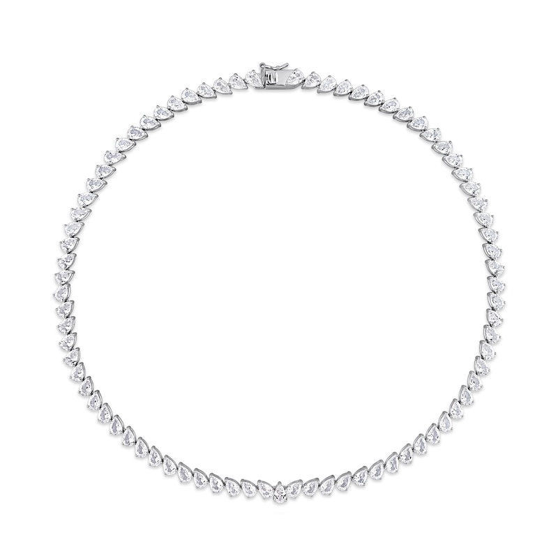 Pear-Shaped White Lab-Created Sapphire Tennis Necklace in Sterling Silver|Peoples Jewellers