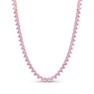 4.0mm Heart-Shaped Pink Lab-Created Sapphire Tennis Necklace in Sterling Silver with Rose Rhodium