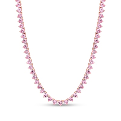 4.0mm Heart-Shaped Pink Lab-Created Sapphire Tennis Necklace in Sterling Silver with Rose Rhodium