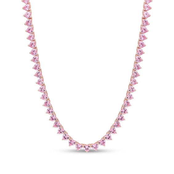 4.0mm Heart-Shaped Pink Lab-Created Sapphire Tennis Necklace in Sterling Silver with Rose Rhodium