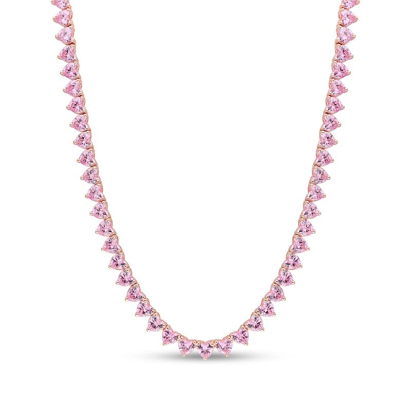 4.0mm Heart-Shaped Pink Lab-Created Sapphire Tennis Necklace in Sterling Silver with Rose Rhodium|Peoples Jewellers