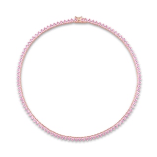 4.0mm Heart-Shaped Pink Lab-Created Sapphire Tennis Necklace in Sterling Silver with Rose Rhodium