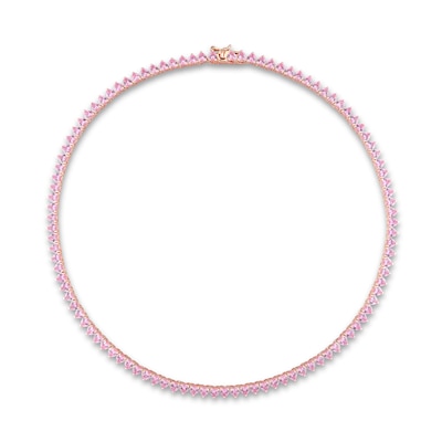 4.0mm Heart-Shaped Pink Lab-Created Sapphire Tennis Necklace in Sterling Silver with Rose Rhodium