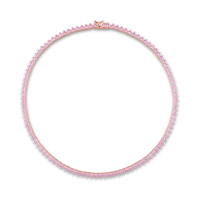 4.0mm Heart-Shaped Pink Lab-Created Sapphire Tennis Necklace in Sterling Silver with Rose Rhodium|Peoples Jewellers