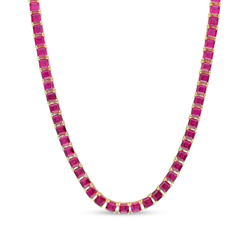 4.0mm Princess-Cut Lab-Created Ruby Tennis Necklace in Sterling Silver with Yellow Rhodium