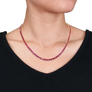 4.0mm Princess-Cut Lab-Created Ruby Tennis Necklace in Sterling Silver with Yellow Rhodium