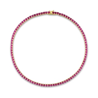 4.0mm Princess-Cut Lab-Created Ruby Tennis Necklace in Sterling Silver with Yellow Rhodium