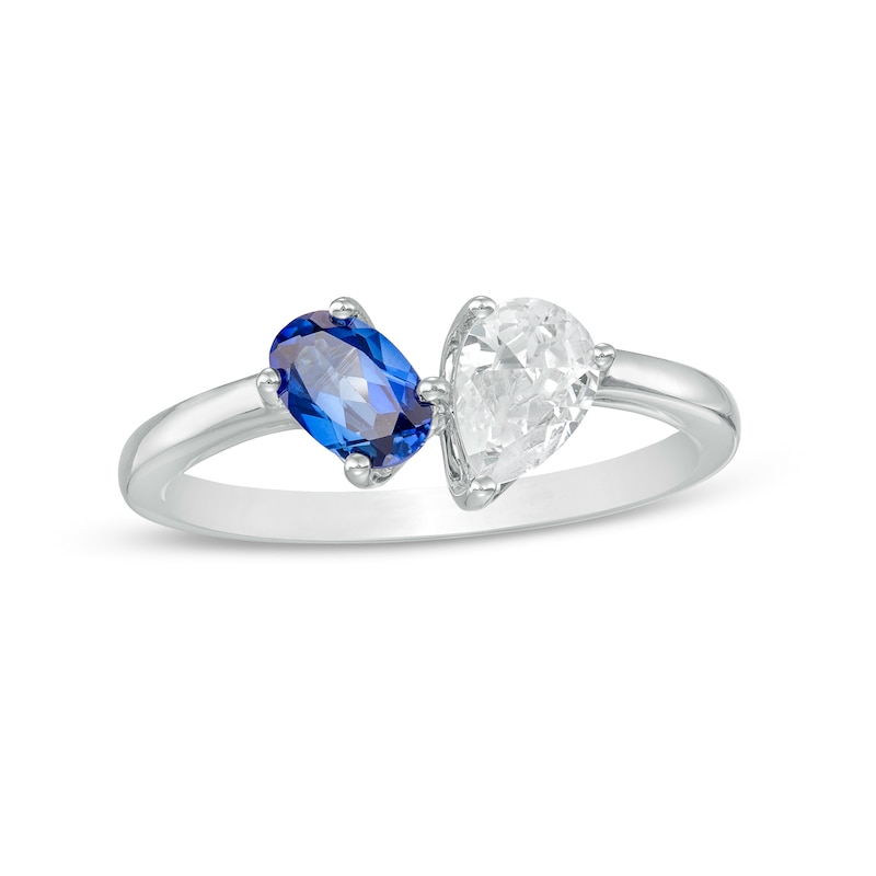 0.50 CT. Pear-Shaped Diamond and Oval Sapphire Duo Engagement Ring in 14K White Gold|Peoples Jewellers