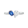 0.50 CT. Pear-Shaped Diamond and Oval Sapphire Duo Engagement Ring in 14K White Gold