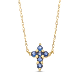 Blue Sapphire Mini Cross Necklace in 10K Gold