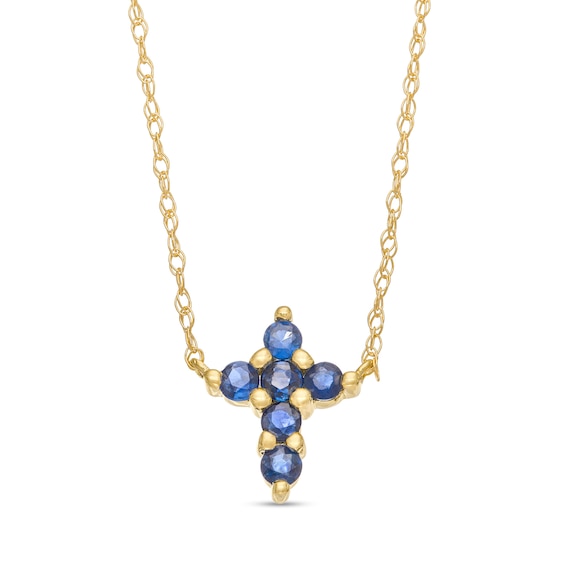 Blue Sapphire Mini Cross Necklace in 10K Gold