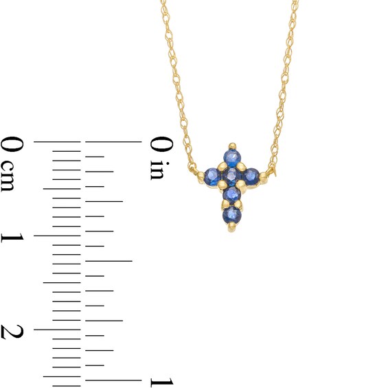 Blue Sapphire Mini Cross Necklace in 10K Gold