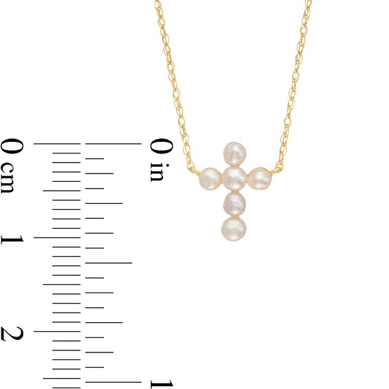 Freshwater Cultured Pearl Mini Cross Necklace in 10K Gold