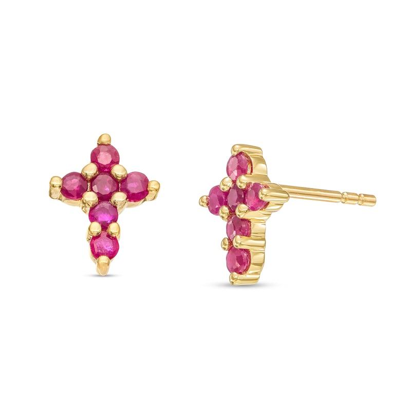 Ruby Mini Cross Stud Earrings in 10K Gold|Peoples Jewellers
