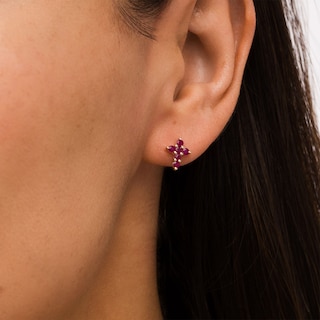 Ruby Mini Cross Stud Earrings in 10K Gold