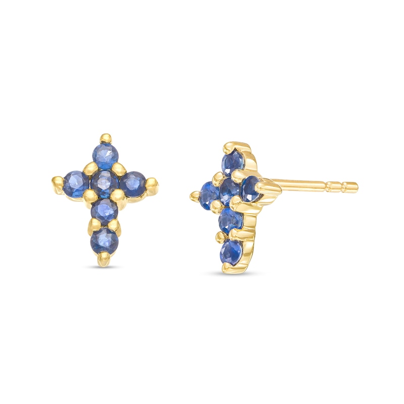 Blue Sapphire Mini Cross Stud Earrings in 10K Gold|Peoples Jewellers