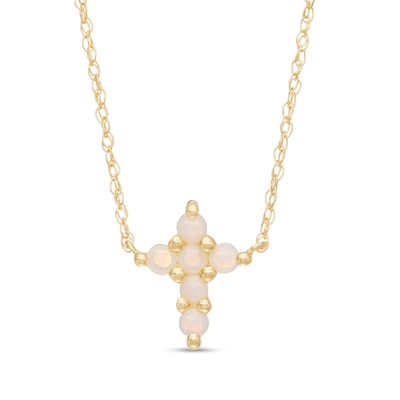 Opal Mini Cross Necklace in 10K Gold