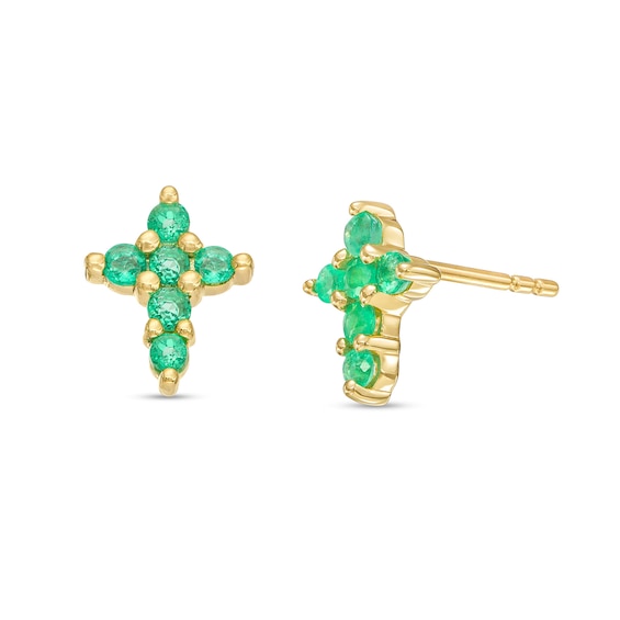 Emerald Mini Cross Stud Earrings in 10K Gold