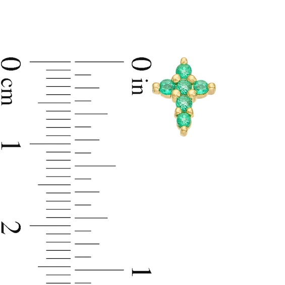 Emerald Mini Cross Stud Earrings in 10K Gold