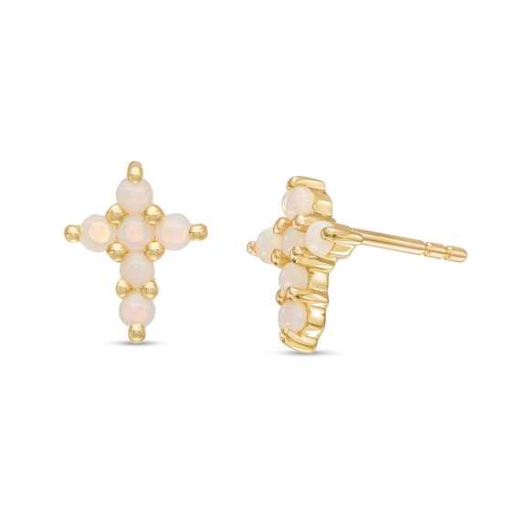 Opal Mini Cross Stud Earrings in 10K Gold