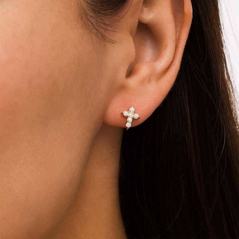 Opal Mini Cross Stud Earrings in 10K Gold|Peoples Jewellers