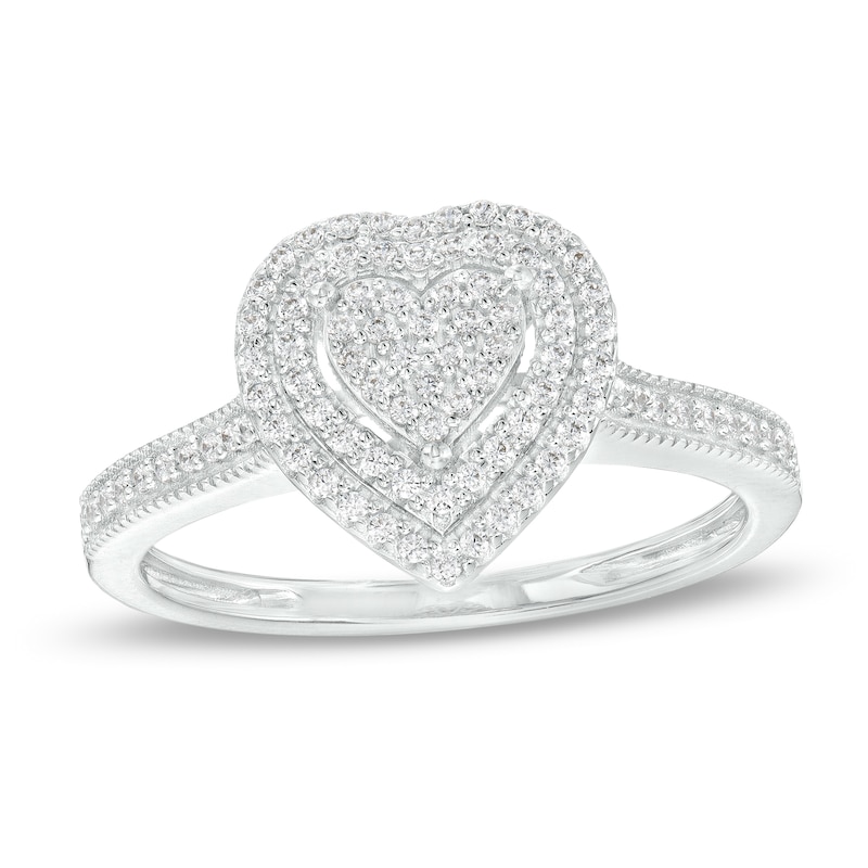 0.25 CT. T.W. Heart-Shaped Multi-Diamond Double Frame Promise Ring in Sterling Silver|Peoples Jewellers