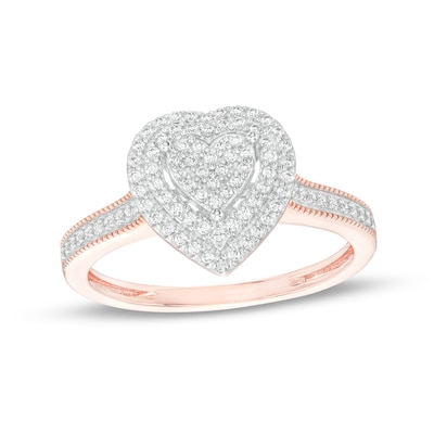 0.25 CT. T.W. Heart-Shaped Multi-Diamond Double Frame Promise Ring in Sterling Silver with 14K Rose Gold Plate