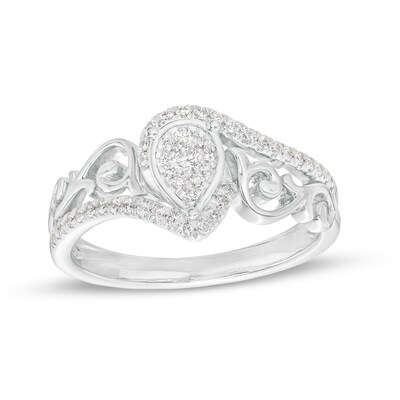 0.25 CT. T.W. Pear-Shaped Multi-Diamond Filigree Shank Bypass Promise Ring in Sterling Silver