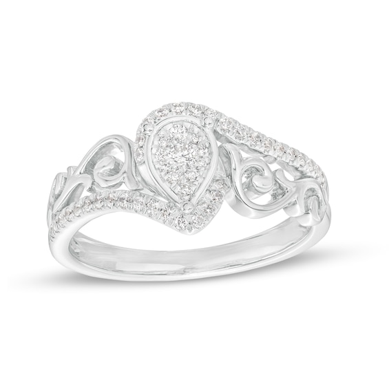 0.25 CT. T.W. Pear-Shaped Multi-Diamond Filigree Shank Bypass Promise Ring in Sterling Silver