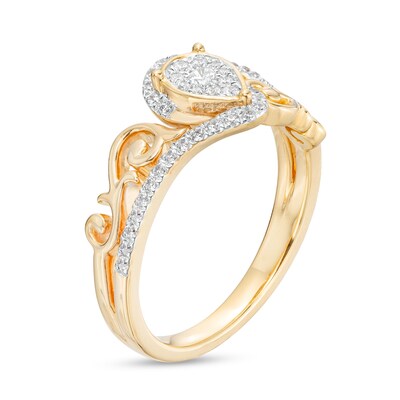 0.25 CT. T.W. Pear-Shaped Multi-Diamond Filigree Shank Bypass Promise Ring in Sterling Silver with 14K Gold Plate