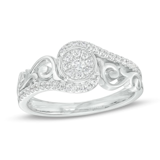 0.25 CT. T.W. Multi-Diamond Filigree Shank Bypass Promise Ring in Sterling Silver