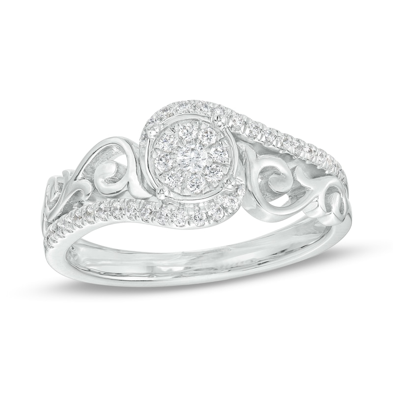 0.25 CT. T.W. Multi-Diamond Filigree Shank Bypass Promise Ring in Sterling Silver|Peoples Jewellers