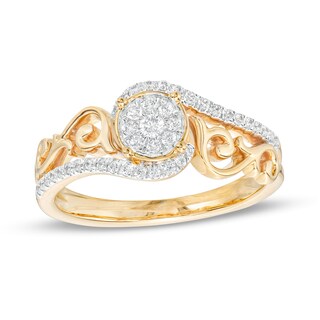 0.25 CT. T.W. Multi-Diamond Filigree Shank Bypass Promise Ring in Sterling Silver with 14K Gold Plate