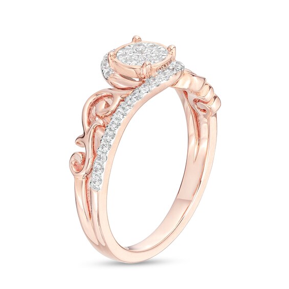 0.25 CT. T.W. Multi-Diamond Filigree Shank Bypass Promise Ring in Sterling Silver with 14K Rose Gold Plate