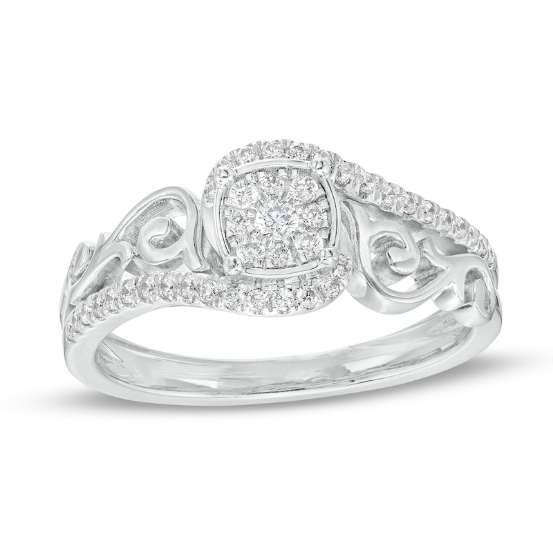 0.25 CT. T.W. Cushion-Shaped Multi-Diamond Filigree Shank Bypass Promise Ring in Sterling Silver|Peoples Jewellers