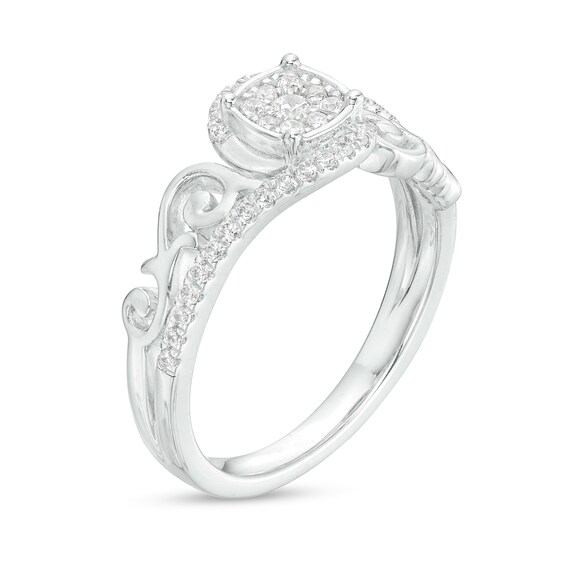 0.25 CT. T.W. Cushion-Shaped Multi-Diamond Filigree Shank Bypass Promise Ring in Sterling Silver