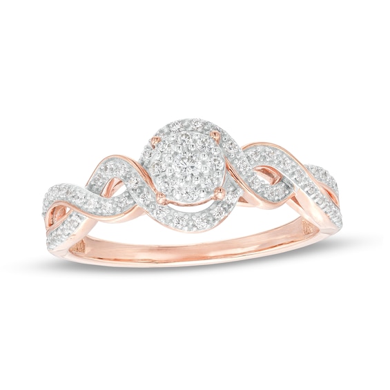 0.25 CT. T.W. Multi-Diamond Twist Shank Promise Ring in Sterling Silver with 14K Rose Gold Plate