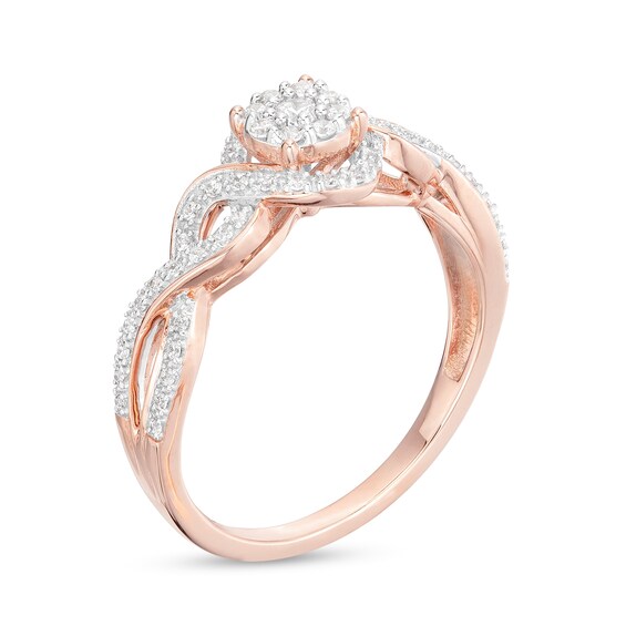 0.25 CT. T.W. Multi-Diamond Twist Shank Promise Ring in Sterling Silver with 14K Rose Gold Plate