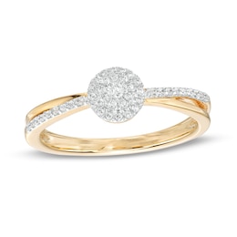 0.15 CT. T.W. Multi-Diamond Frame Split Shank Promise Ring in Sterling Silver with 14K Gold Plate