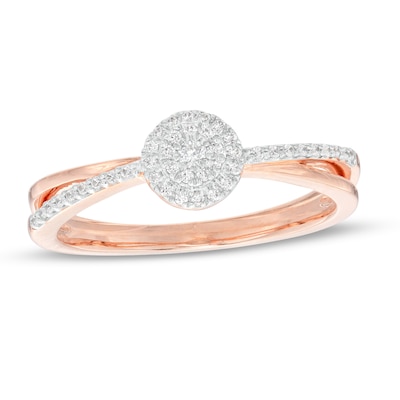 0.15 CT. T.W. Multi-Diamond Frame Split Shank Promise Ring in Sterling Silver with 14K Rose Gold Plate