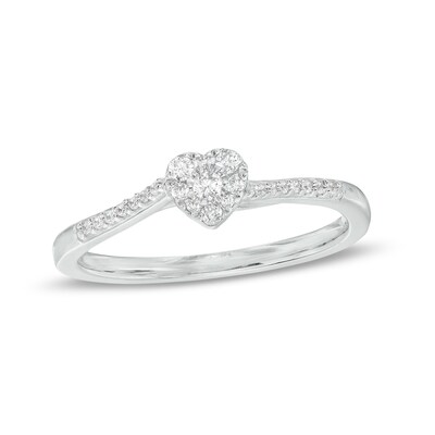 0.15 CT. T.W. Heart-Shaped Multi-Diamond Dainty Promise Ring in Sterling Silver