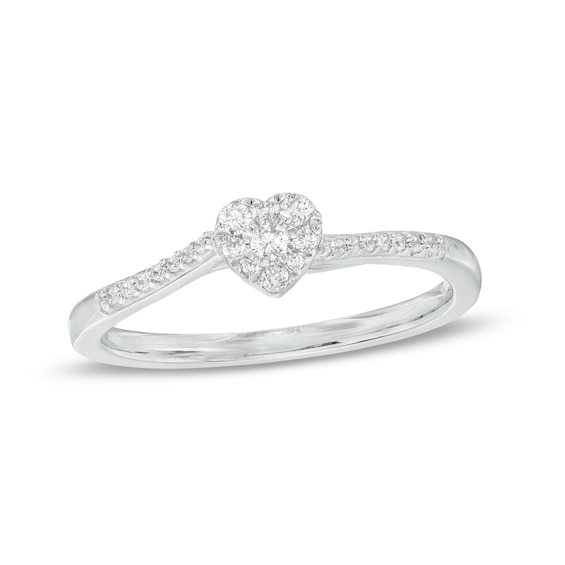 0.15 CT. T.W. Heart-Shaped Multi-Diamond Dainty Promise Ring in Sterling Silver